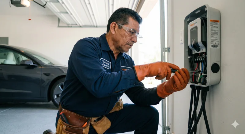 Electricista profesional dando mantenimiento a tablero eléctrico residencial en Las Quintas Culiacán